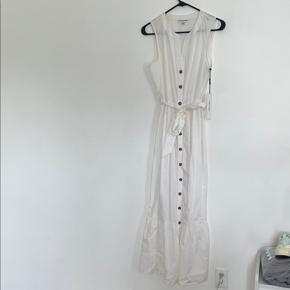 NWT- Calvin Klein White Button-Down Maxi Dress - Picture 1 of 10